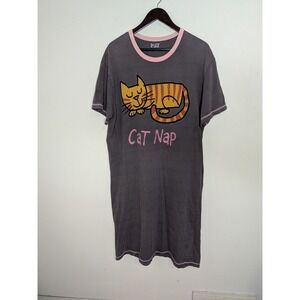 Lazy One L/XL Nightgown Nightshirt Cat Nap Gray Short Sleeve Cat Lady Comfort